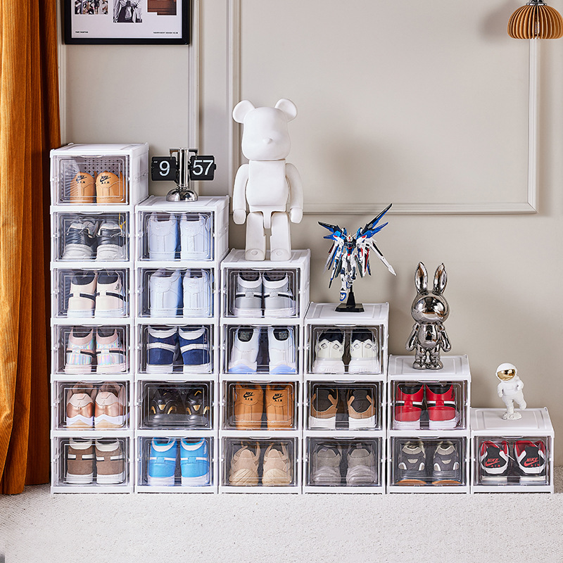 One-piece Shoe Storage Box Folding Plastic Transparent Storage Shoe Wall Ball Shoe Rack Shoe Cabinet Storage Box PP Shoe Box