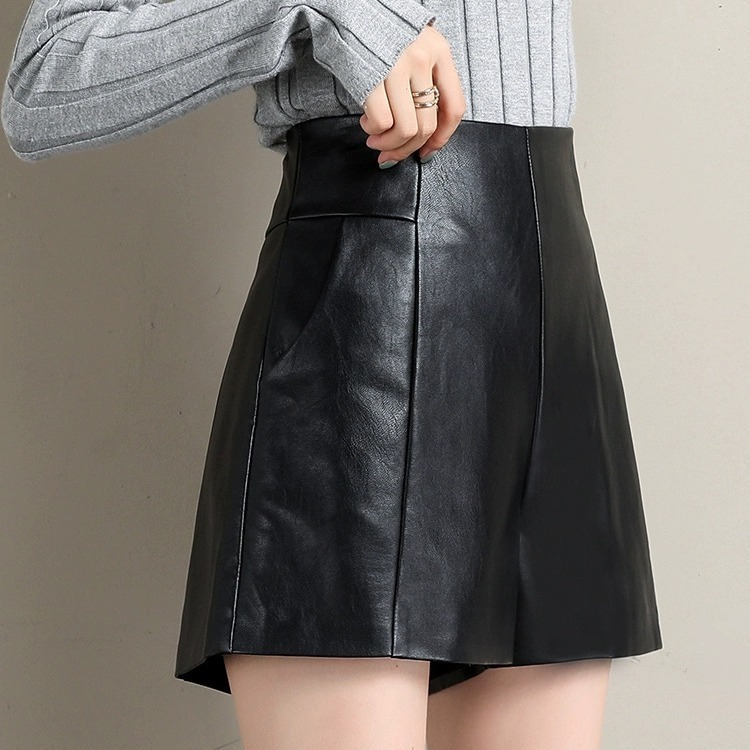 Outwear Shorts Wide Leg Shorts Autumn and Winter Loose High Waist Slimming New Fashionable Women 23 plus size 20 Boots Leather Black