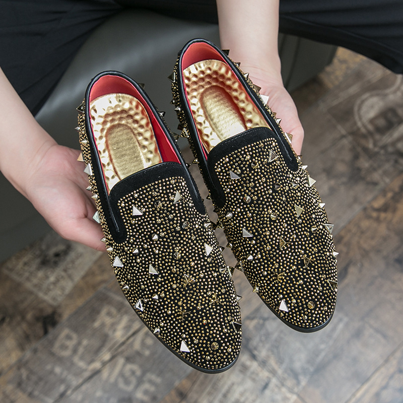 Cross-border leather shoes men's British-style pointed rhinestone sequins rivet set feet business Korean-style nightclub wedding stylist men