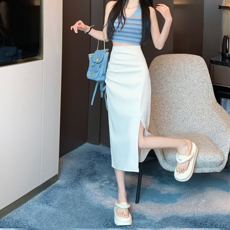 Picture of 2023 Split Skirt Women's Early Autumn Hip Skirt New High Waist Slimming Skirt Mid-length A- line Skirt One-step Skirt