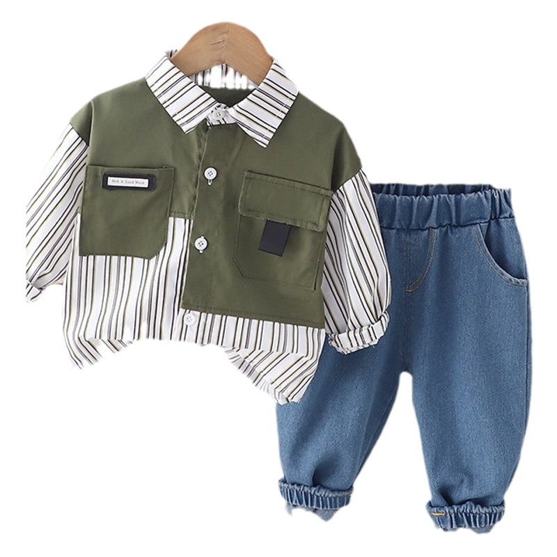 Men's Baby Shirt Pants Two-piece Spring 2024 Autumn New Clothes Korean Children's Wear Children's Autumn suit