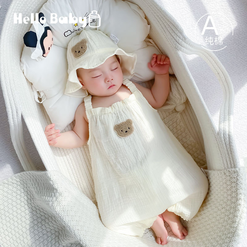 Picture of Pure Cotton Gauze One-Piece Clothes Newborn Baby Short-Sleeved Summer Thin Harem Clothes for Men and Women Baby Pajamas Summer Crawl Clothes