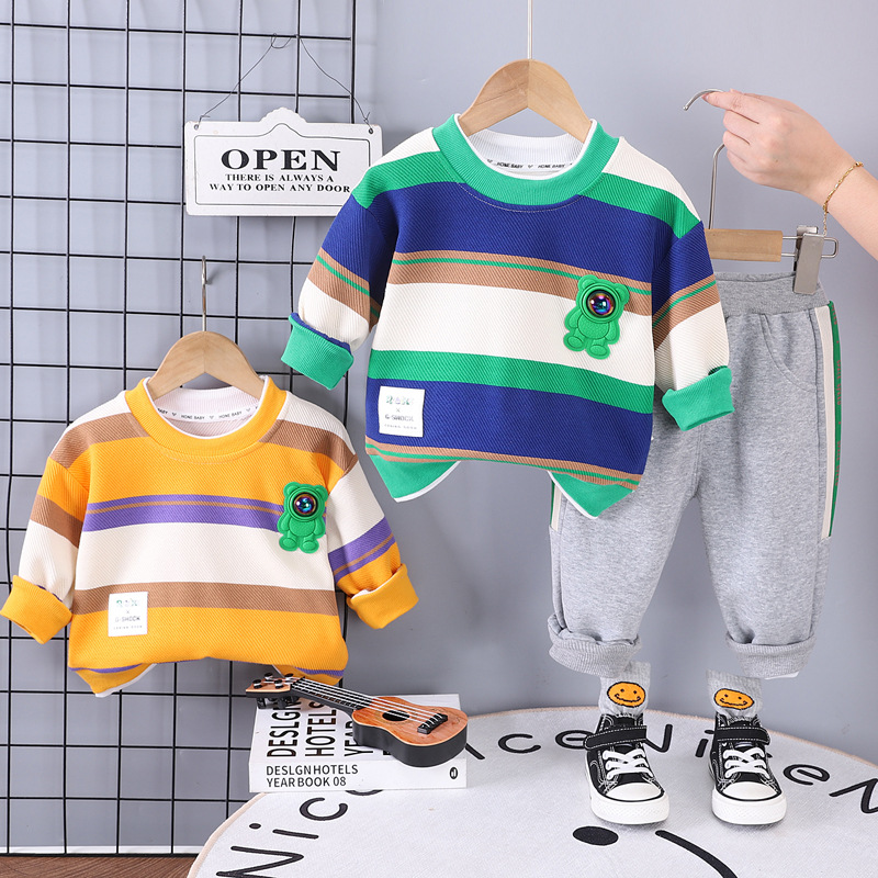 Boys' long-sleeved children's clothing suit Spring and Autumn new children boys' fashion casual striped Space Bear suit