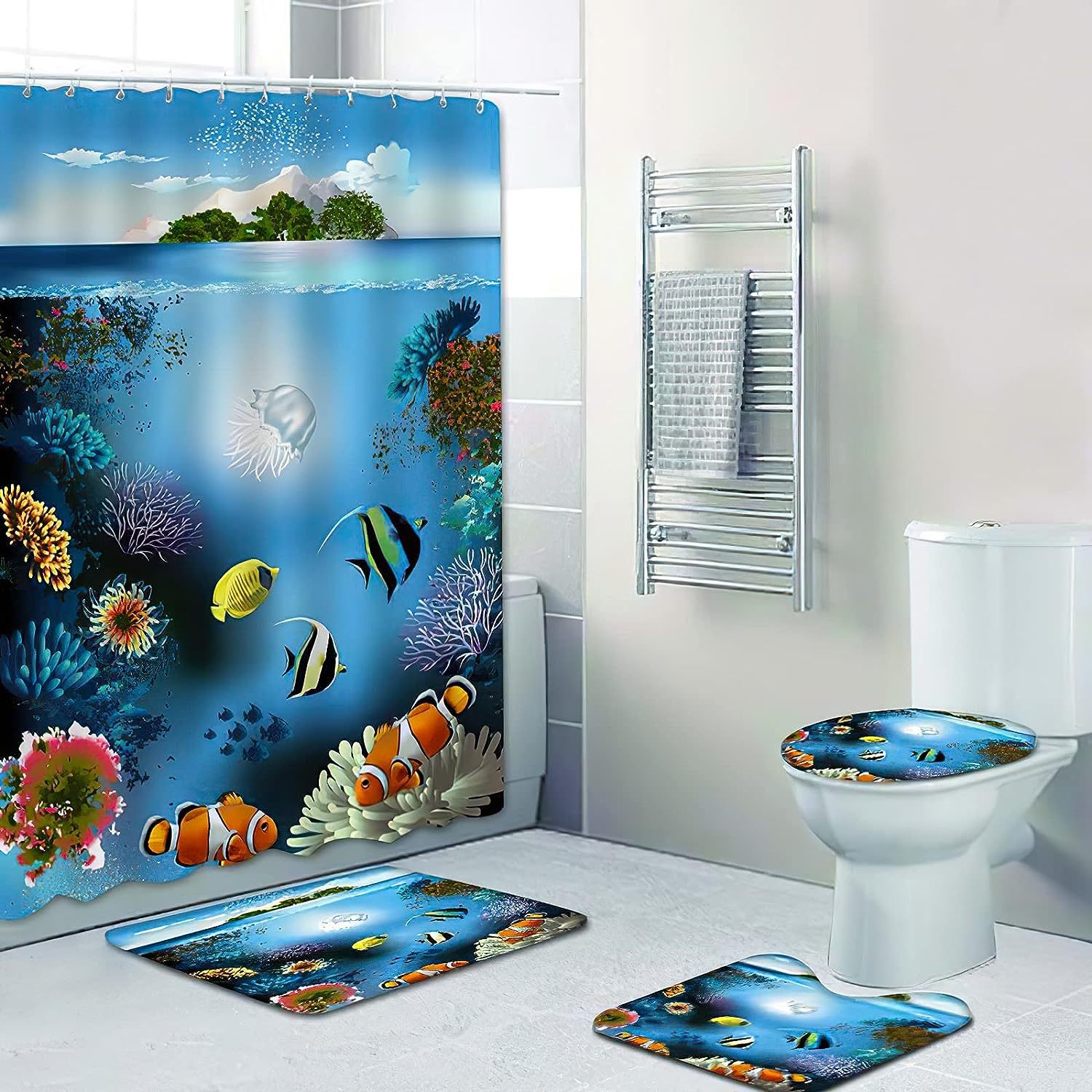 Picture of Cross-border supply non-perforated waterproof shower curtain bathroom partition bathroom thickened printed hanging curtain manufacturers wholesale