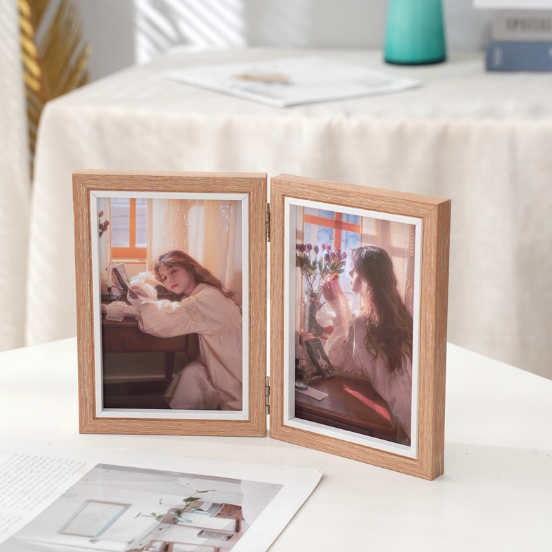 Picture of Creative One-Piece Combination Foldableing Photo Frame Table Two-Part Triple 6-Inch 7inch 8inch Photo Studio Wooden 70% off Photo Frame