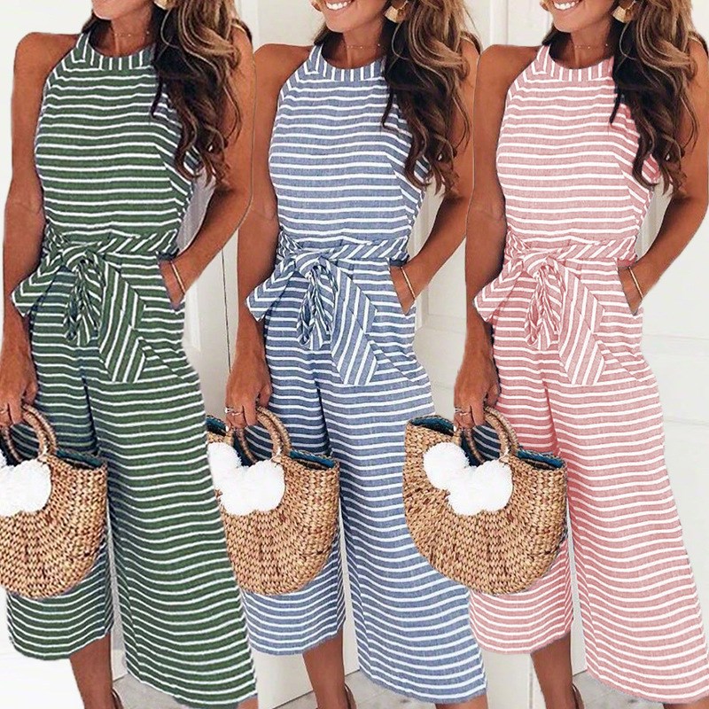2018ebay New Amazon Explosions Fashion Slim-fit Lace-up Sexy Striped Crewneck Pants in stock
