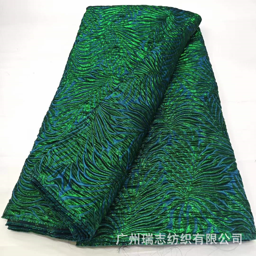 Green Dark Pattern Leaves Three-Dimensional Embossed Gold Silk Jacquard Fabric African dress Cheongsam Fashion Designer Fabric