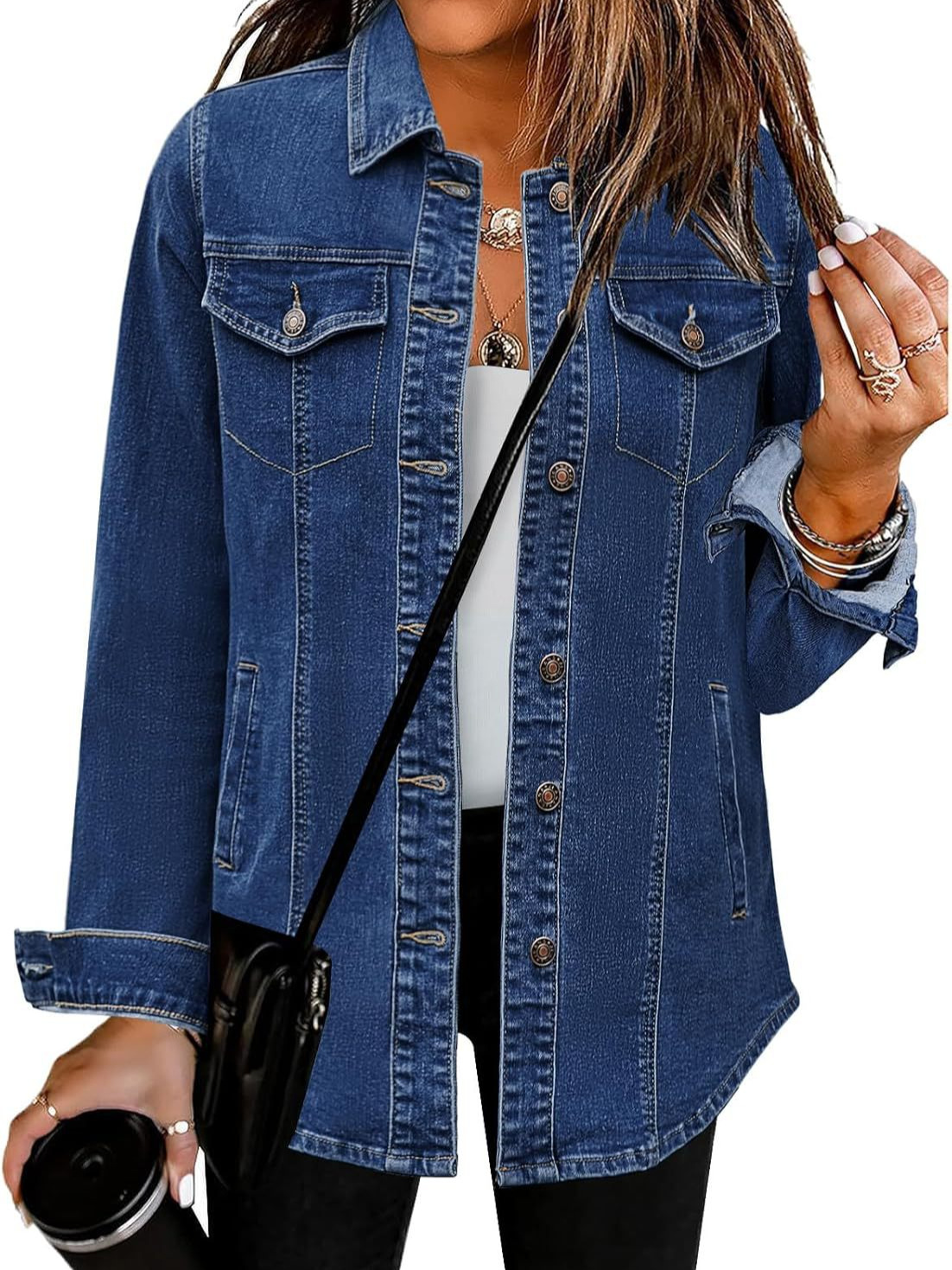 Cross-Border European and American Amazon Temu2025 Women's Denim Jacket Fashionable Denim Jacket Western Style Oversized Buttons for Women