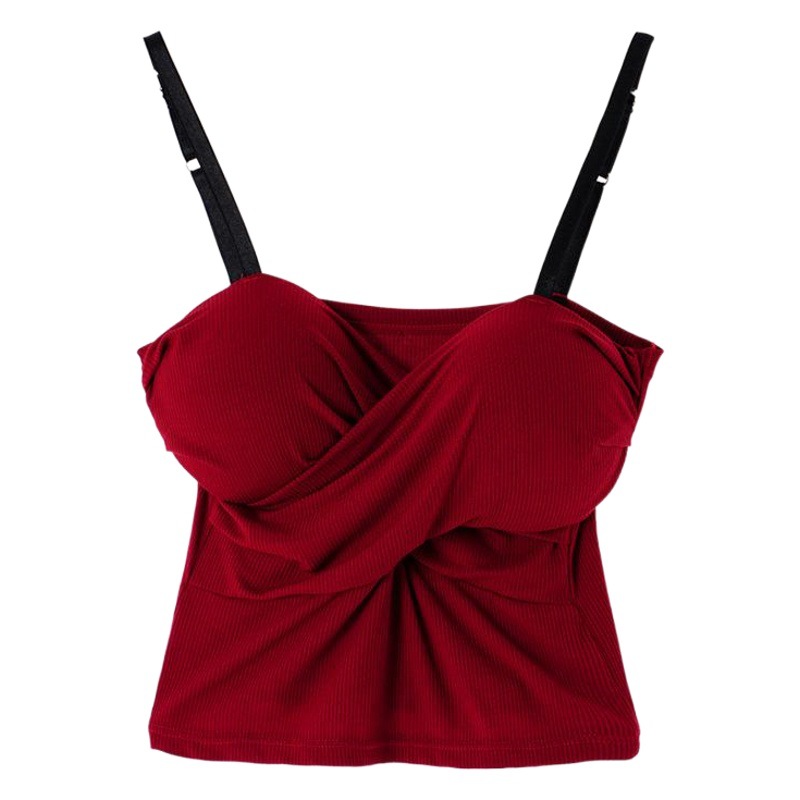 Camisole Vest Women's Summer Thread Kink Cyber Popular Small Vest Women's Outer Wearing Adjustable Shoulder Belt Chest Pad Women's Base