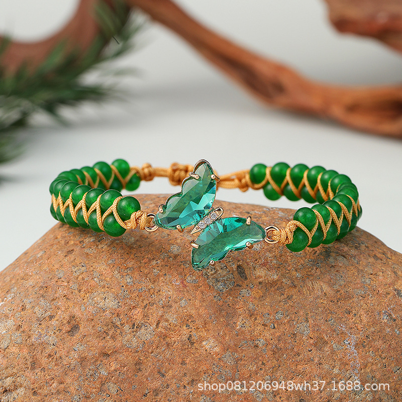 Hot-Selling Direct Sales Ethnic Style Butterfly Inlaid Bracelet Hand-Woven Jewelry Manufacturer Wholesale and Retail