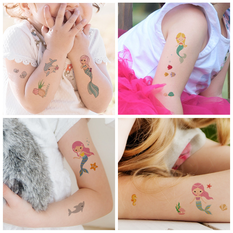 Picture of Cross Border Waterproof Sweat Tattoo Children Cartoon Dream Party Princess Theme Stickers suit Mermaid Tattoo Stickers