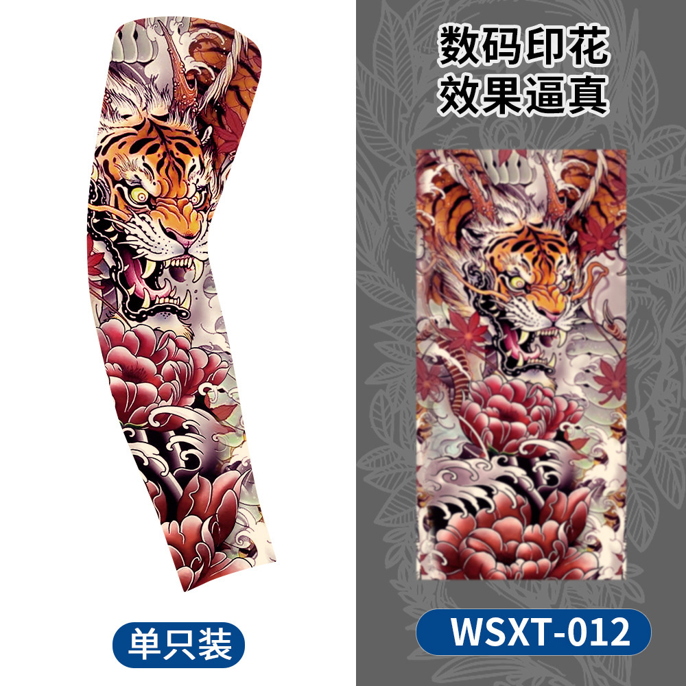 Picture of Summer Riding Sunscreen Tattoo Sleeve Simulation Tattoo Quick-drying Arm Protector Outdoor Sports Sunshade Breathable High Elastic Ice Sleeve