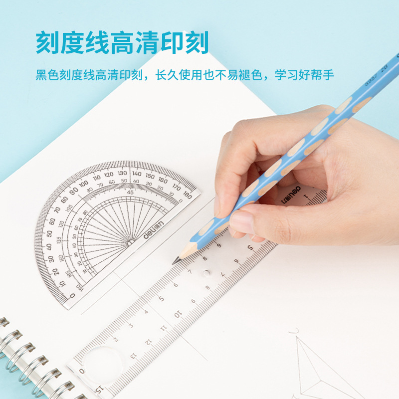 Picture of Deli ruler suit ruler triangle ruler protractor primary school student four-piece set of ruler stationery reward learning tool