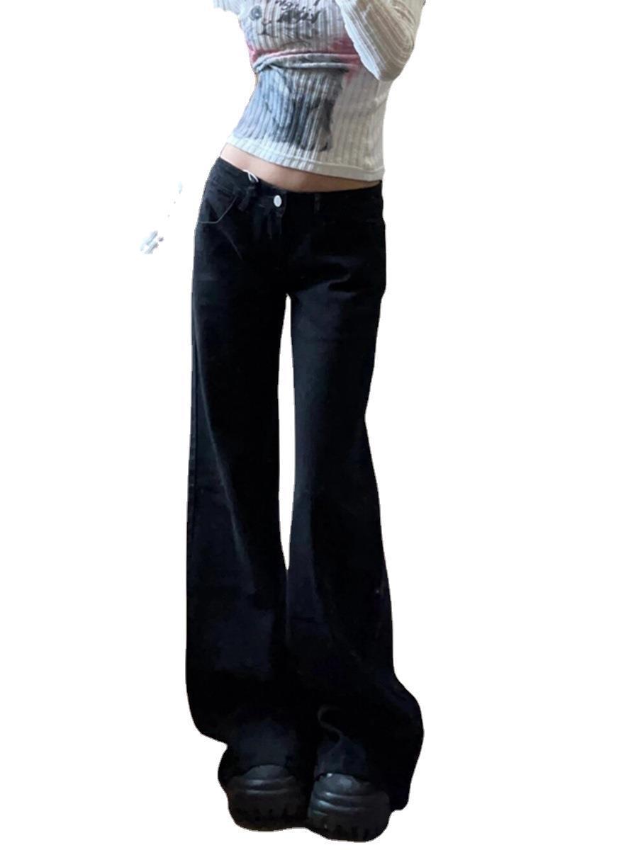 Picture of Hot Girl Low-rise Black Wide-leg Slimp Jeans Women's Spring and Autumn New Loose Slimming All-match Trailing Trumpet Pants