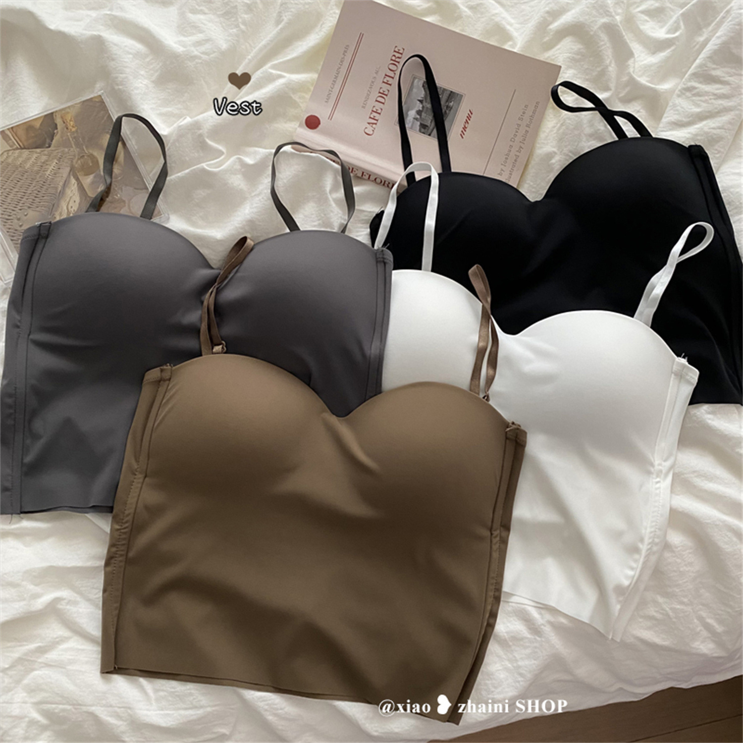 Ice Silk Hot Girl Hong Kong Style Camisole Vest Women's Inner Wear with Chest Pad Outer Wear Beautiful Back Top 2023 Spring and Summer Simple Explosions