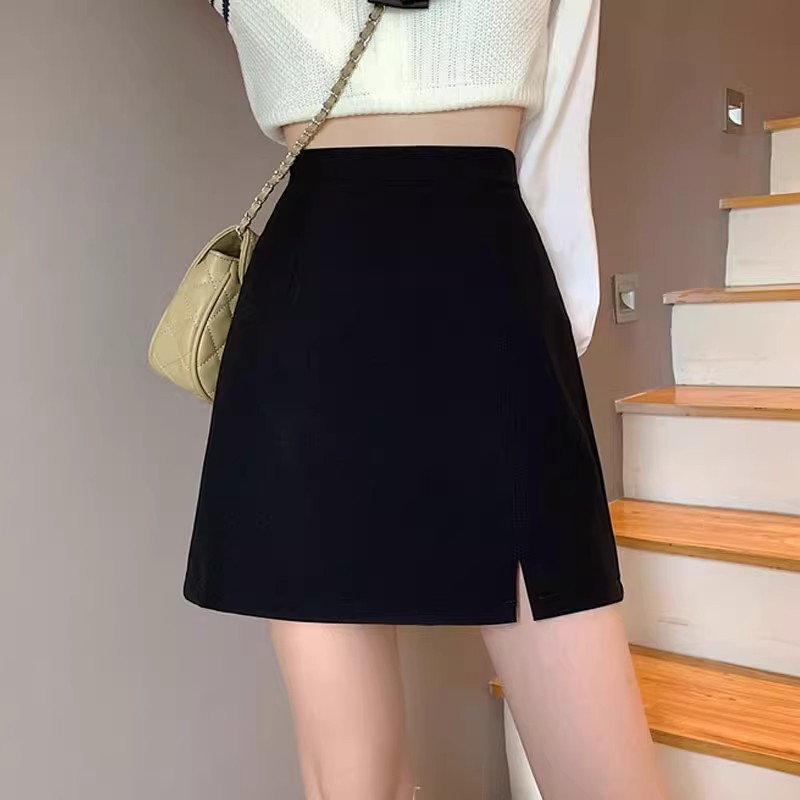 Black short skirt for women Spring and Autumn 2024 New High waist slimming meat-covering summer pantskirt sheath suit A- line skirt