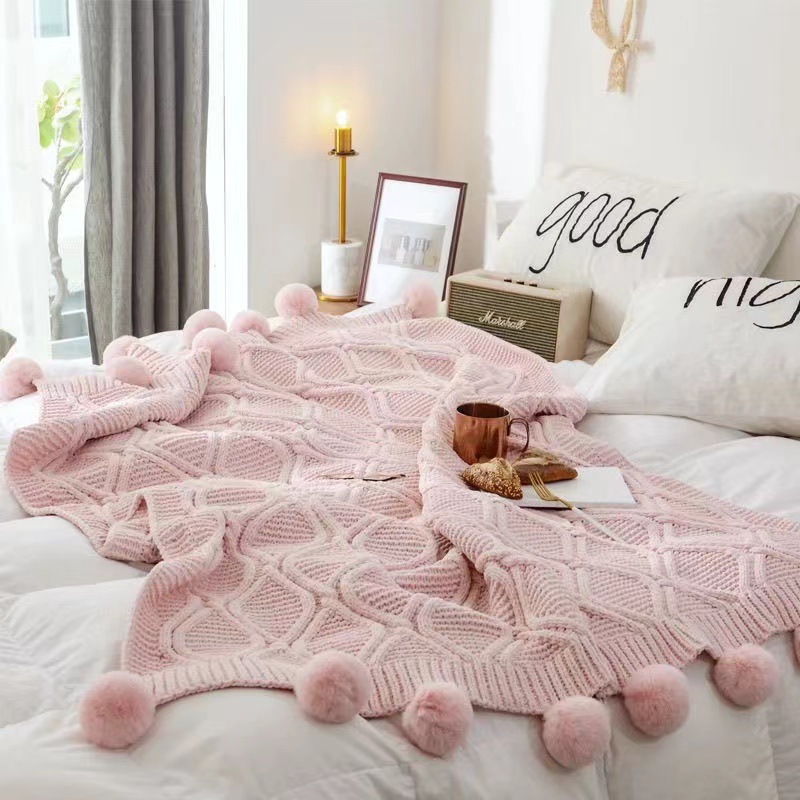 Nordic Sofa Blanket Thickened Blanket Shawl Light Luxury Knitted Wool Blanket Bed End Blanket Blanket Decorative Ball Blanket