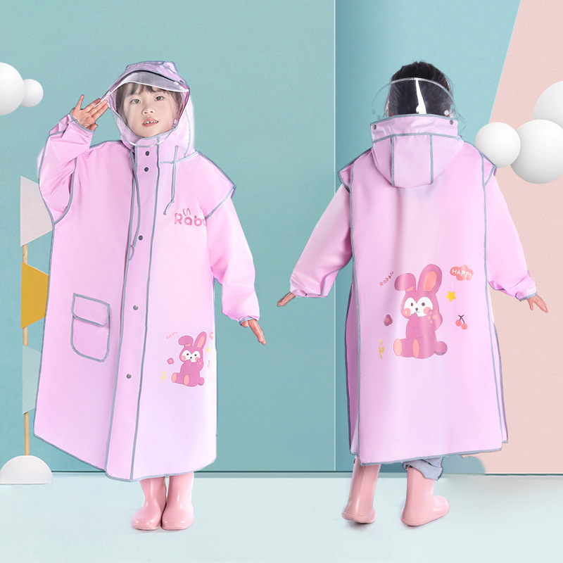 Picture of Children's Raincoat Kindergarten Baby Children Primary School Boys and Girls Raincoat with Schoolbag Double Brim Zipper Poncho