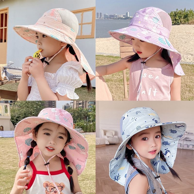 Children's Hat Summer Baby Fisherman Hat Thin Men's and Women's Sun Hat Large Brim Beach Hat Breathable and Foldable