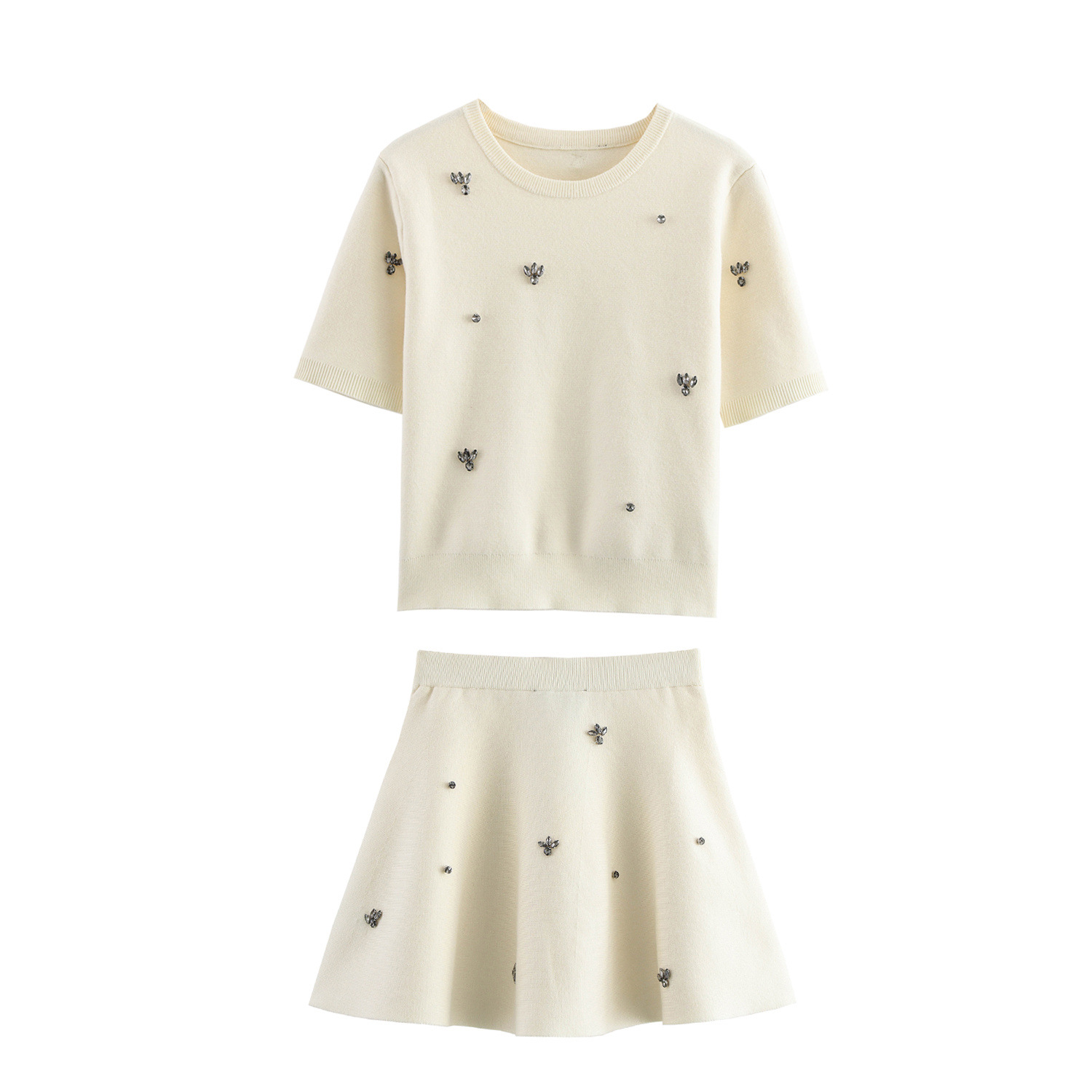 ZA cross-border women's clothing wholesale jewelry beaded short sleeve sweater A short skirt suit 9598030 9598031