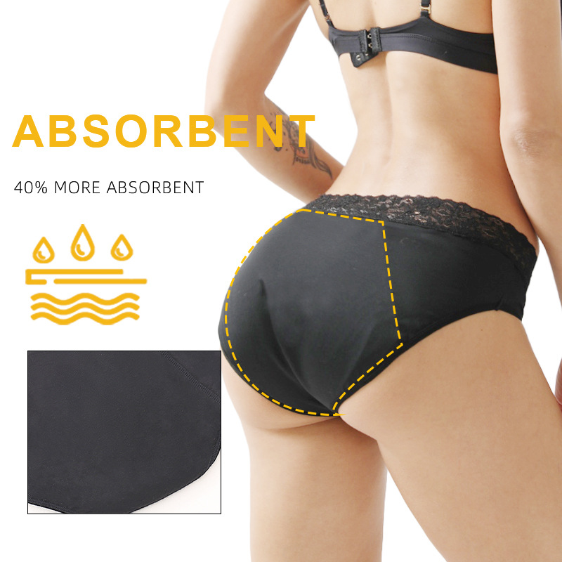 Picture of Menstrual Underwear Export Large Size Mid-Waist Cut Out Lace Front and Rear Leak-Proof Menstrual Period Free Sanitary Napkin Four-Layer Menstrual Pants