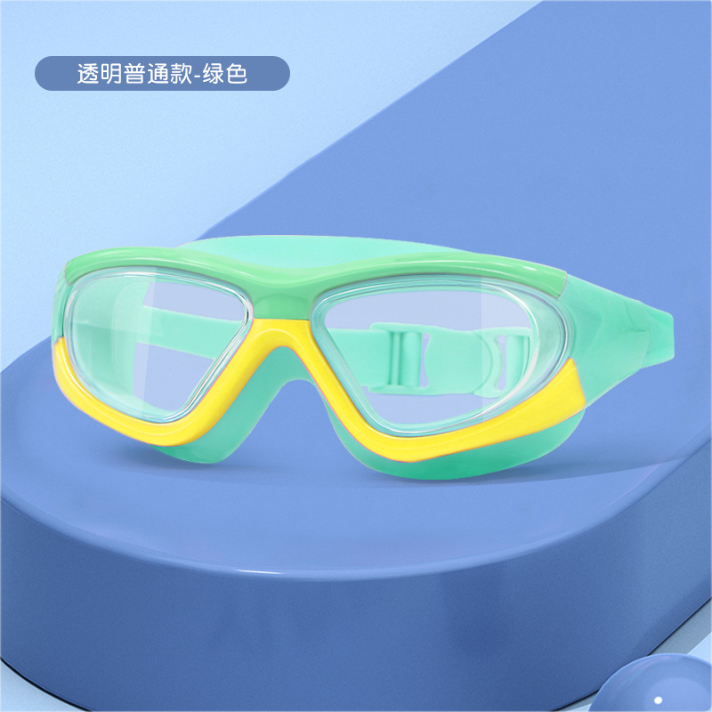 Picture of Children's large frame swimming goggles waterproof anti-fog HD diving goggles boys and girls one-piece earplug swimming goggles wholesale