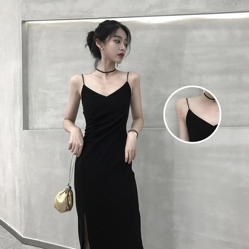 Picture of Suspbottomer Dress Women's Platycodon French Slimming Look 2025 New Summer Retro Slit Inner Bottoming Little Black Skirt