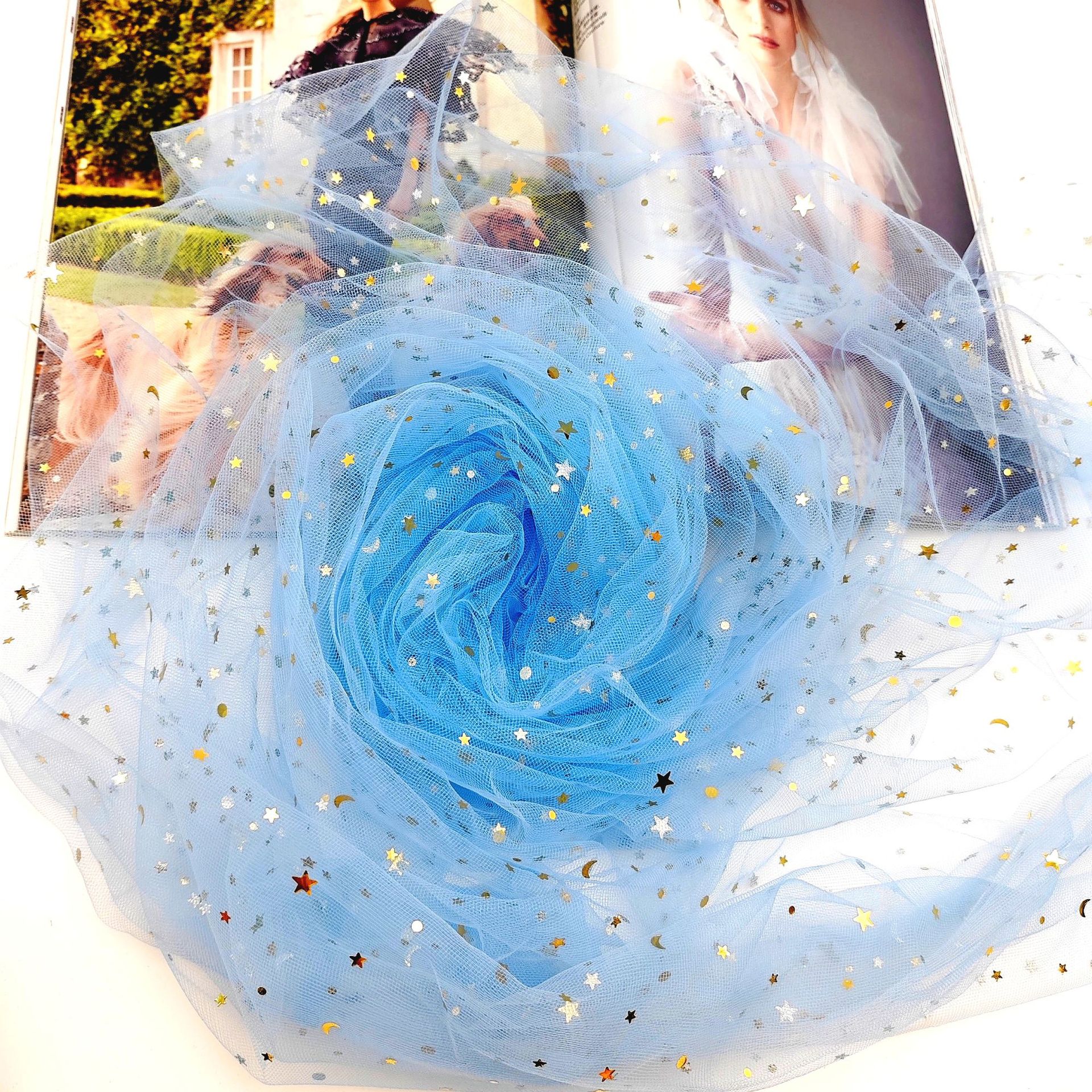 New 1.5m Punch Star Moon Mesh Beautiful Star Moon Mesh Hand-made Flower Basket Decorative Yarn Medium Hard and Soft Style Can be Cut