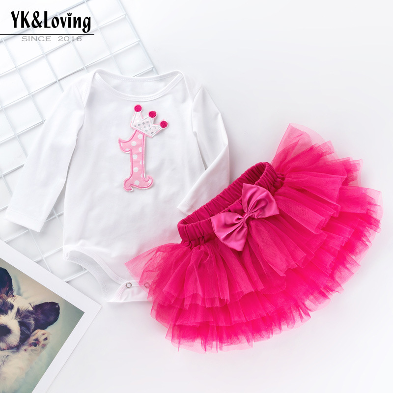 Picture of Cross-border Girls' Birthday Suit White Long-sleeved Cartoon One-year-old Hats Skirt Baby Top Princess Skirt