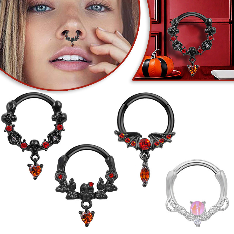 Gatte European and American Cross-border Stainless Steel Nose Ring Halloween Nose Ring Earrings Ghost Head Black Wind Series European and American Hip Hop