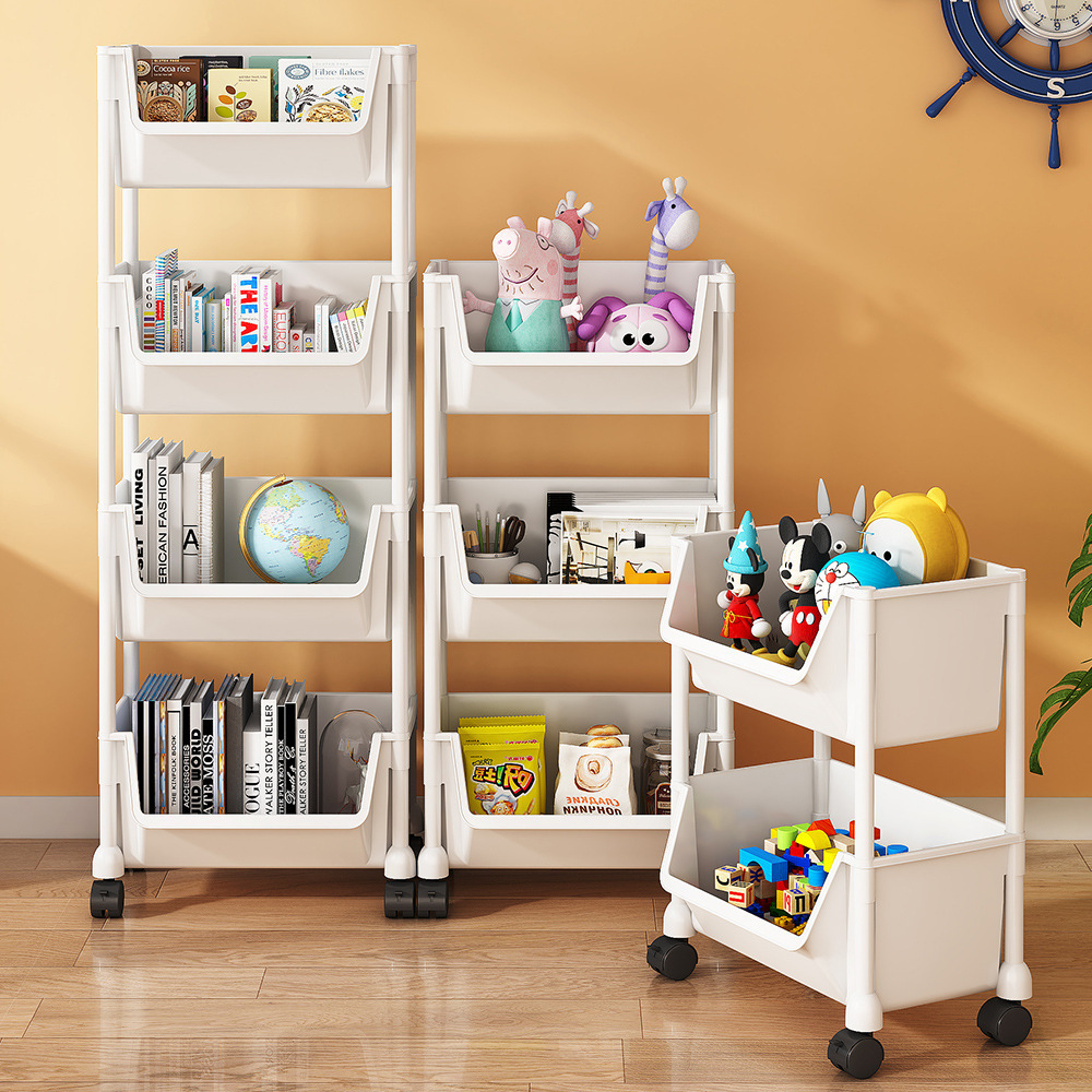 Movable bookshelf, storage rack, children's toy storage rack, multi-layer household cart, floor-to-ceiling desktop, simple bookcase