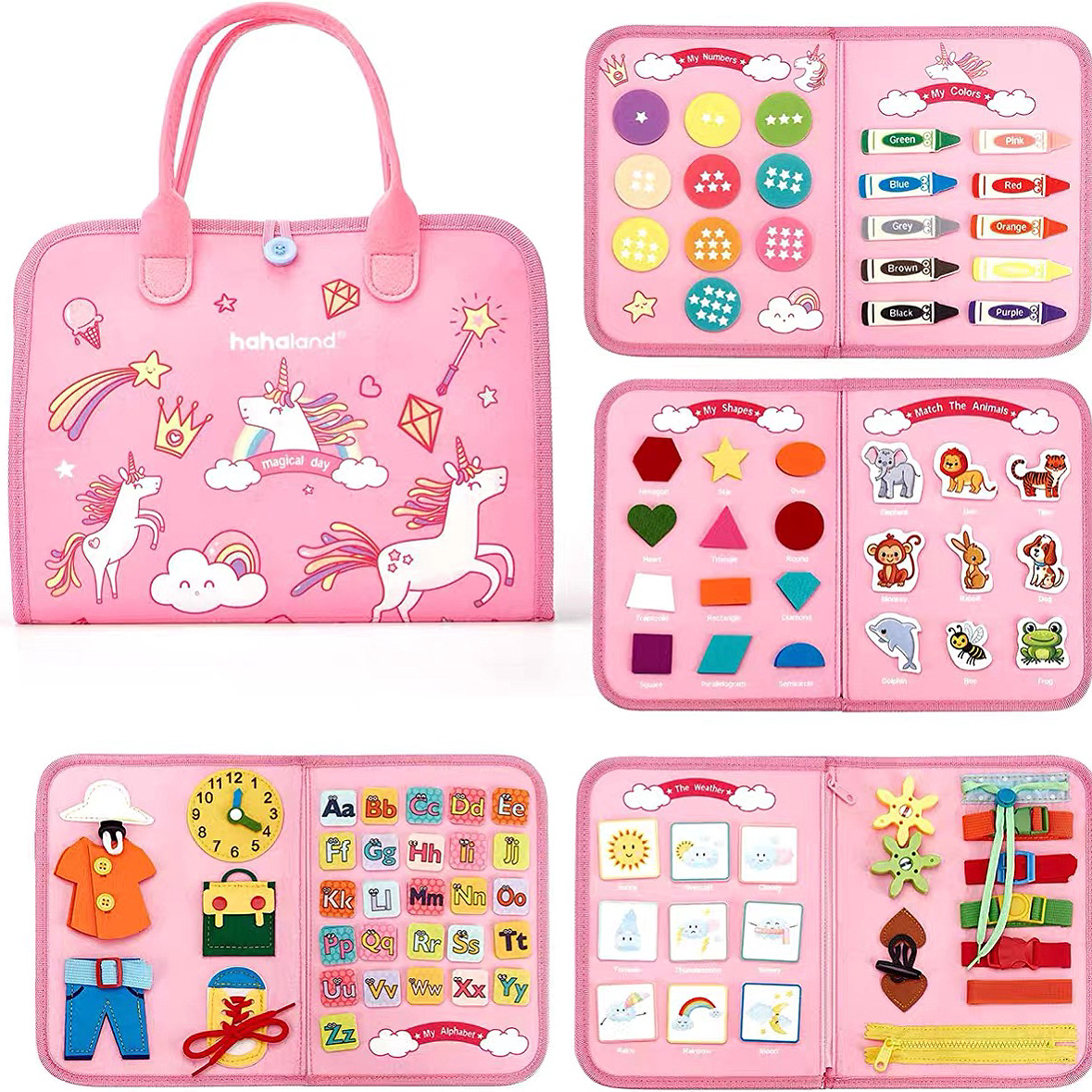 New baby portable felt busy Board early childhood education shape letter color toy book educational children dressing