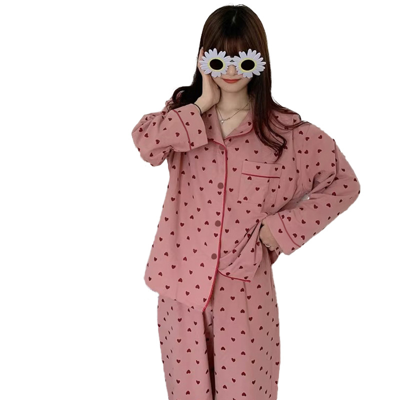 Picture of New Ins Loose Casual Pajamas Women's Simple Sweet Internet Famous Long Sleeve Cardigan Girl's Home Two-Piece Set Wholesale