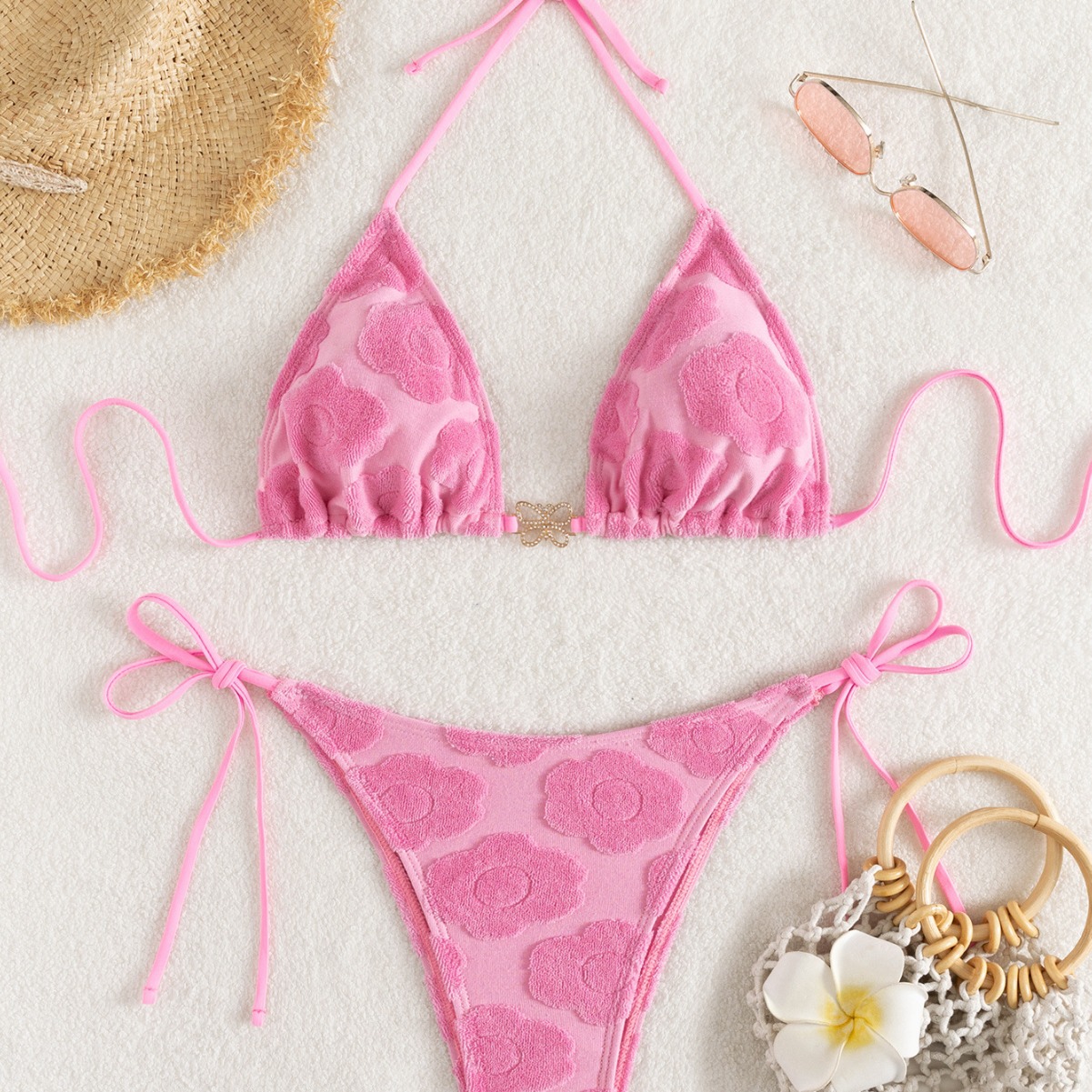2024 Cross-Border New Sexy Three-Point Swimsuit Amazon Printed European and American Strappy Split Bikini Swimsuit