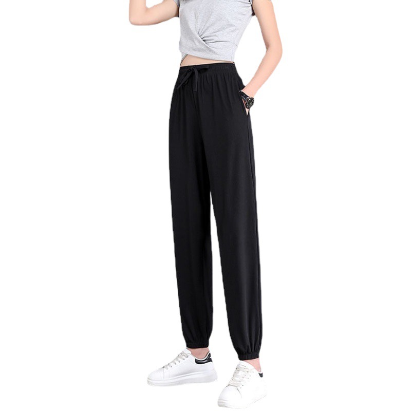 Summer Ice Silk Sports Pants New Loose Leggings High Waist Air Conditioning Anti-Mosquito Women's Flap Pocket Pants Casual Pants Y