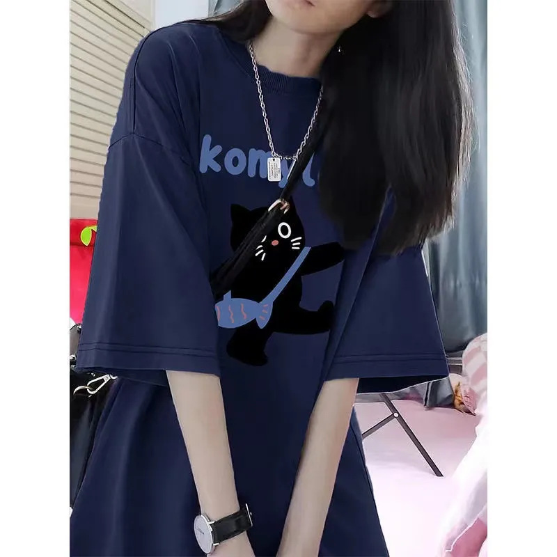 Pure Cotton Short-sleeved T-shirt Women's Summer American Style Vintage Ins Trendy Design Sense Niche Loose Couple Half-sleeved Top