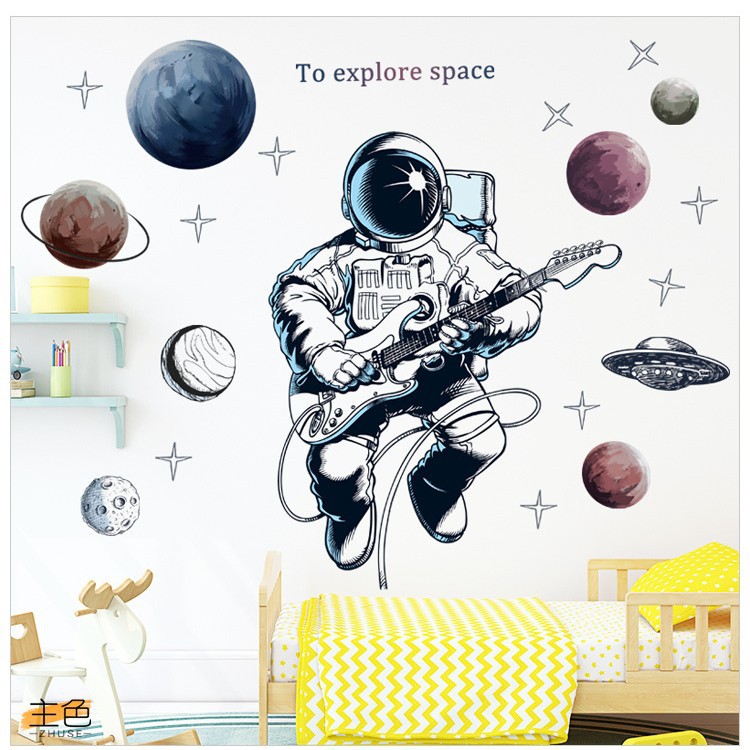 Picture of Wall stickers cartoon children's room kindergarten early education universe starry sky pilot astronaut boy stickers self-adhesive painting
