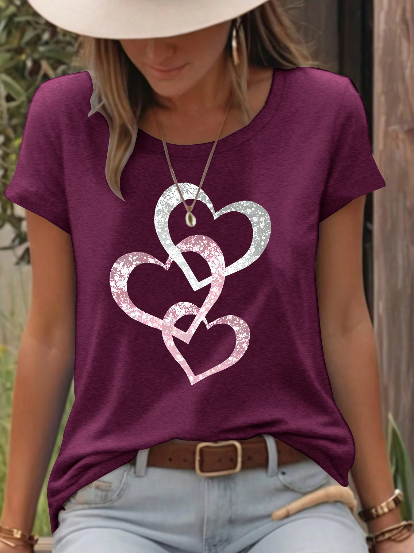 Picture of European and American in stock round neck short sleeve t-shirt love printing summer new comfortable t-shirt cross-border hot sale