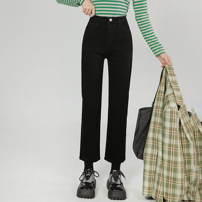 Black High Waist Straight Jeans Women's Spring and Autumn 2023 New Slimming High Nine Points Small Smoke Tube Pants
