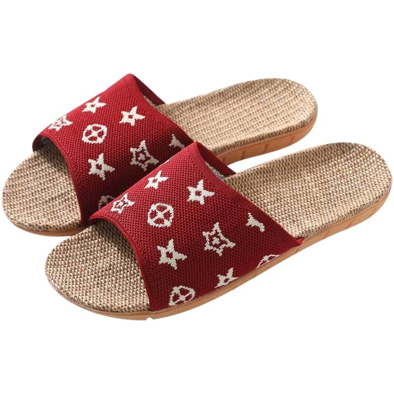 Linen Slippers for Women, Indoor Couple Home Use, Non-Slip Linen Slippers, All-Season Breathable Lightweight Hollow Slippers for Men