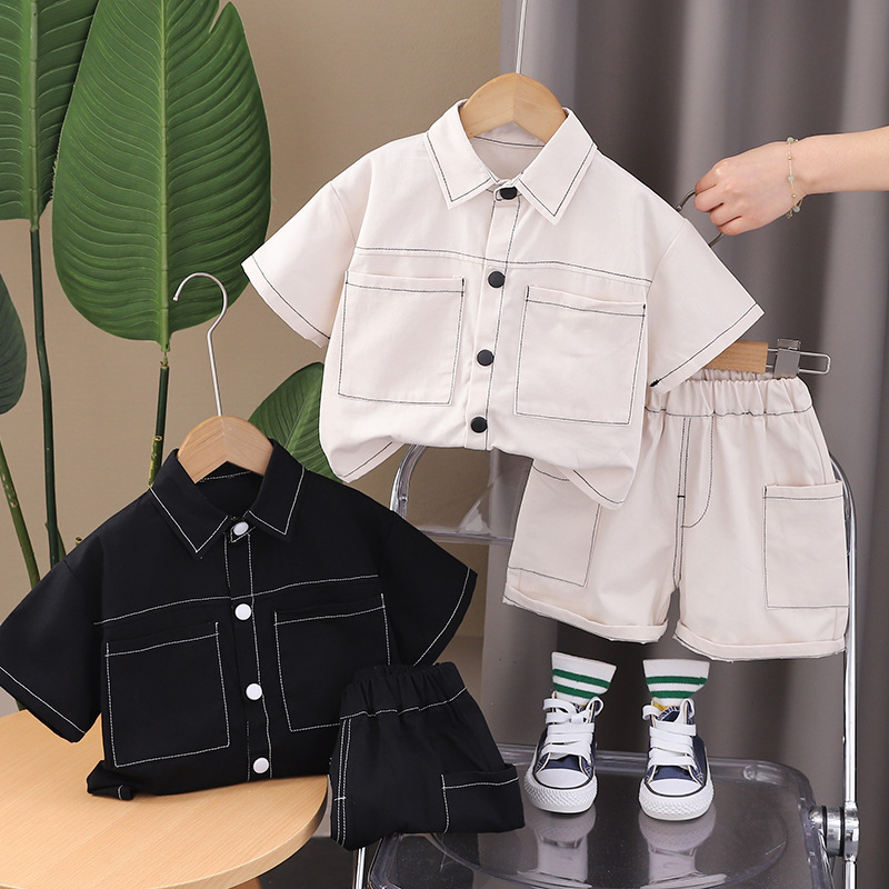 Boys' Summer Casual Tooling suit 2024 New Children's Handsome Fashionable Short-sleeved Shorts Two-piece Set