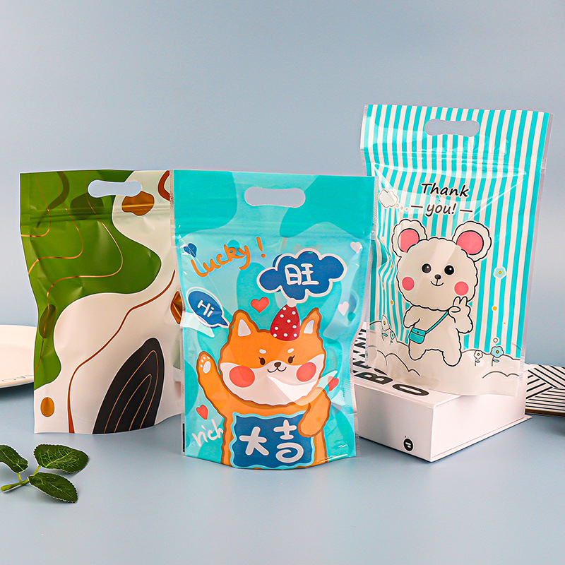 Zipper Tote Bag Snowflake Crisp Nougat Milk Jujube Self-supporting Bag Cartoon Thickened Cookies Candy Ziplock Bag