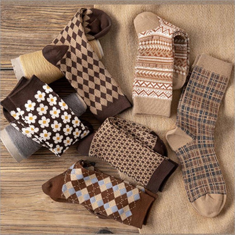 Curry Color Socks Autumn and Winter Women's Thickened Warm Japanese Vintage Stacked Socks Korean Style High Stockings Academy Style
