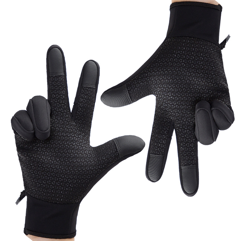 Picture of Cross-border cycling touch screen waterproof shield zipper design autumn and winter fleece-lined warm non-slip men and women windproof fleece gloves