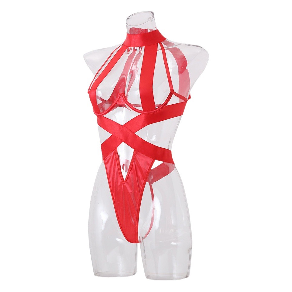 Cross-border supply foreign trade sexy lingerie sexy women's patent leather hollow stitching one-piece underwear manufacturer in stock T924