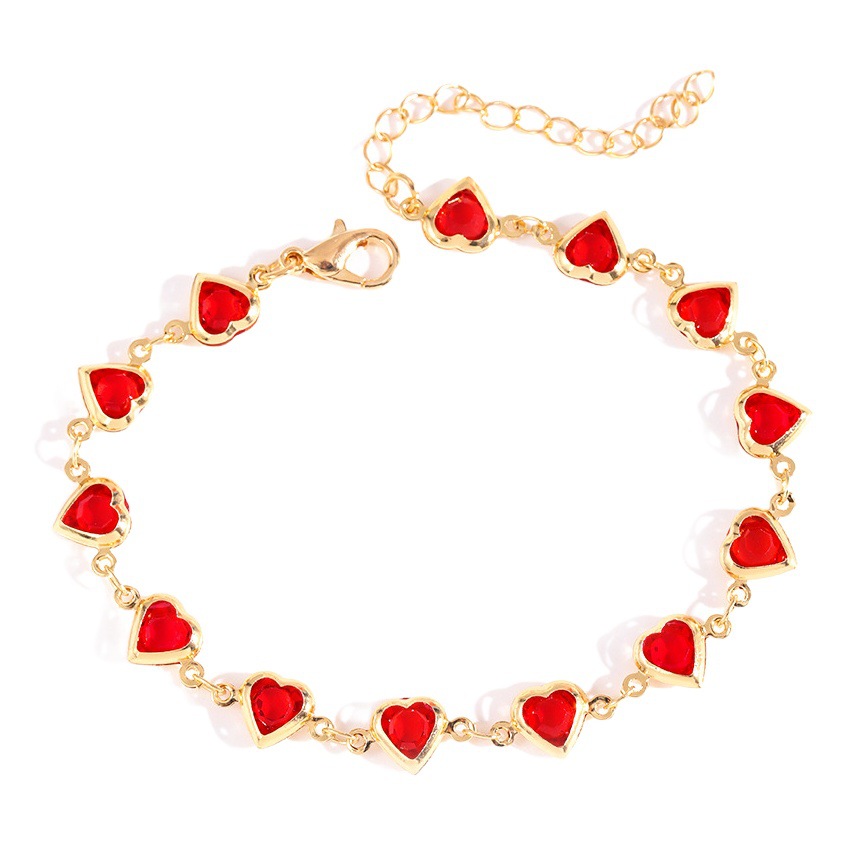 European and American cross-border candy color love color anklet women's summer beach chain heart-shaped anklet high-grade jewelry