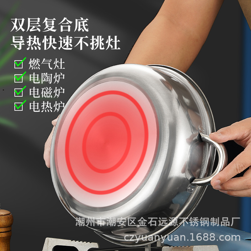 Picture of Thickened Double Bottom Stainless Steel Steamer Three-Layer Soup Steamer Household Double-Layer Soup Pot Hot Pot Opening Gift Pot Wholesale