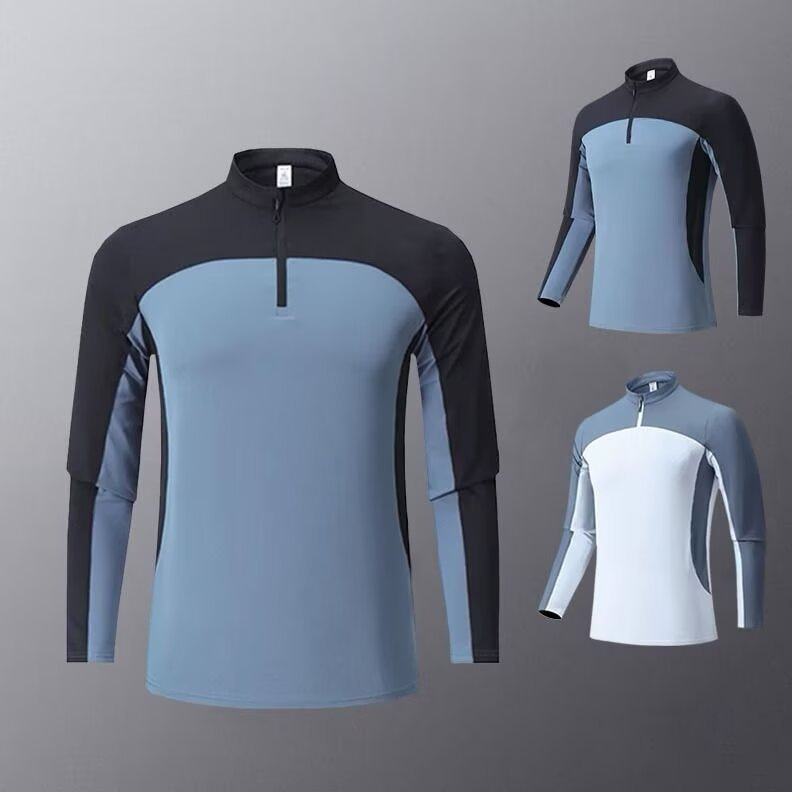 Running Sports Long-Sleeved T-Shirt Men's Vertical Collar Half-Zipper Amazon Solid Color Fitness Clothes Training Stretch Quick-Dry Clothes