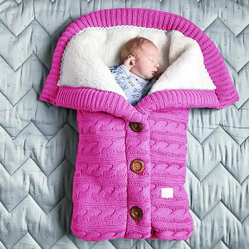 Picture of Spring Autumn Winter Knitted Sleeping Bag Baby Carriage Sleeping Bag Swaddling Cart Sleeping Bag Button Twist Sleeping Bag fleece-lined Thickened Bag