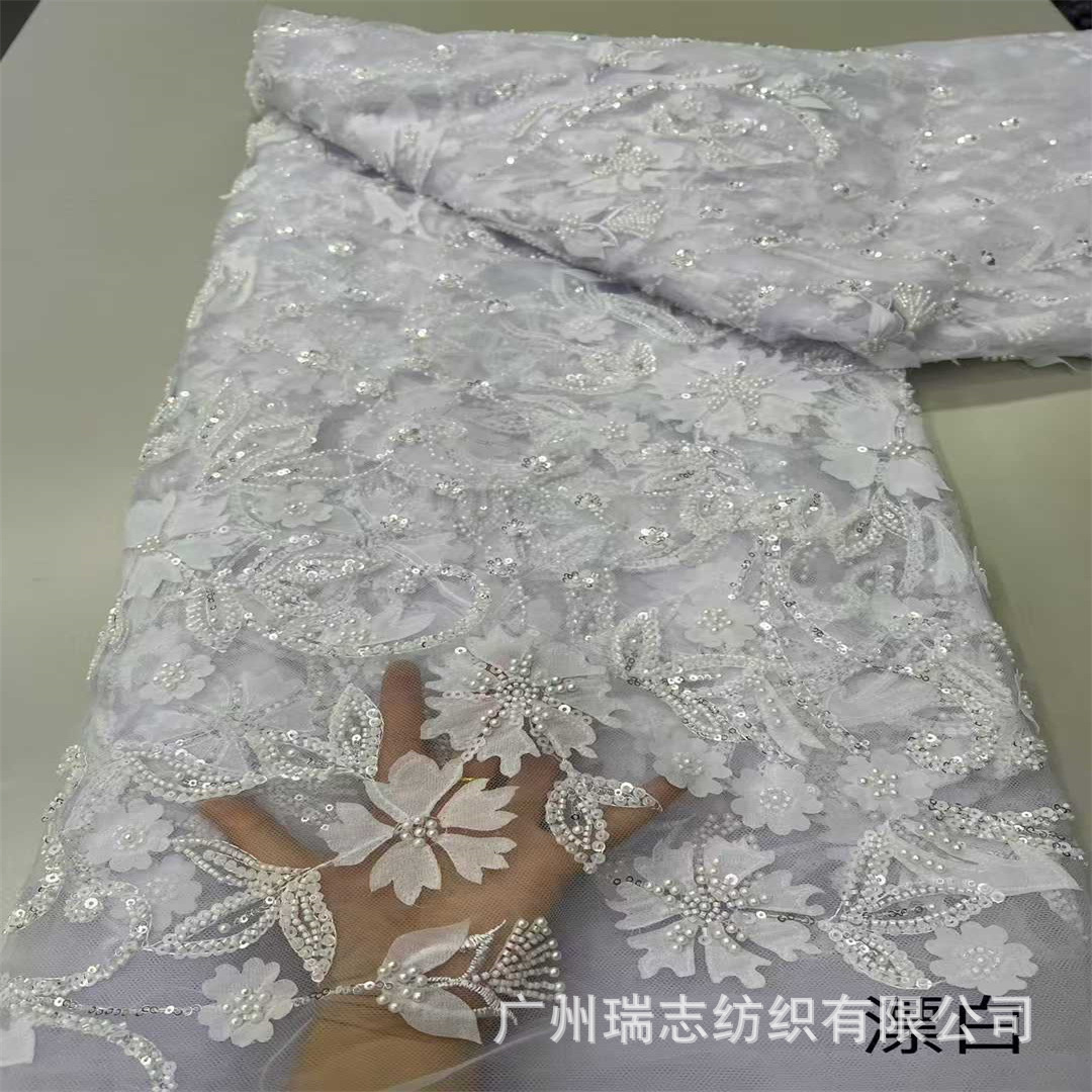 2025 New Chinese Style Han Dynasty Cheongsam Sequined 3D Stereo Mesh Embroidered Cloth Clothing Dress Performance Clothing Fabric